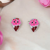 925 Sterling Silver Pink Ice Cream Cone Enamel Stud Earrings for Girls