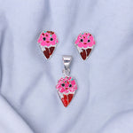Load image into Gallery viewer, 925 Sterling Silver Pink Ice Cream Cone Stud Earrings &amp; Pendant Set Girls - Taraash
