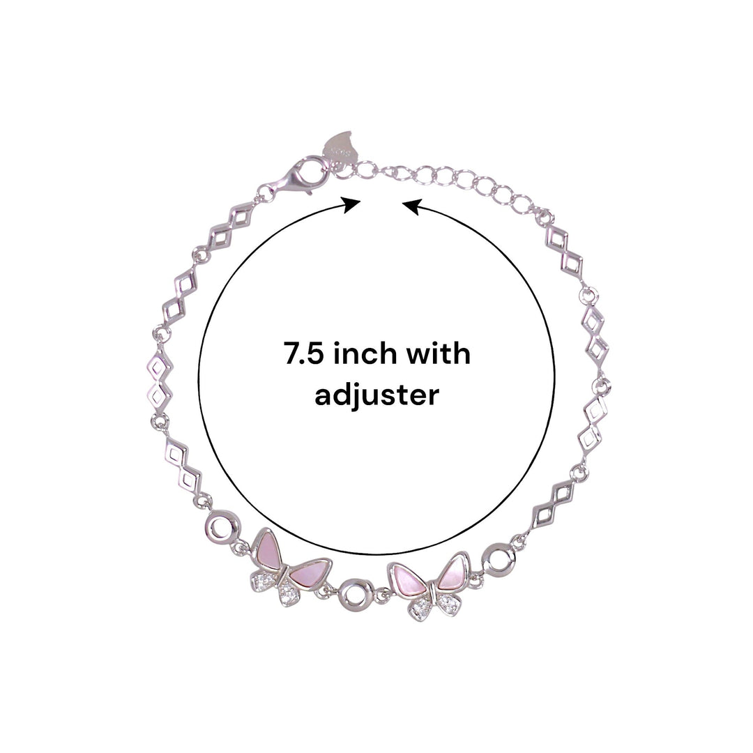 925 Sterling Silver Pink Mother Of Pearl Butterfly Cz Bracelet for Women - Taraash
