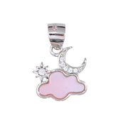 925 Sterling Silver Pink Mother of Pearl Cloud Moon Star Pendant for Women - Taraash