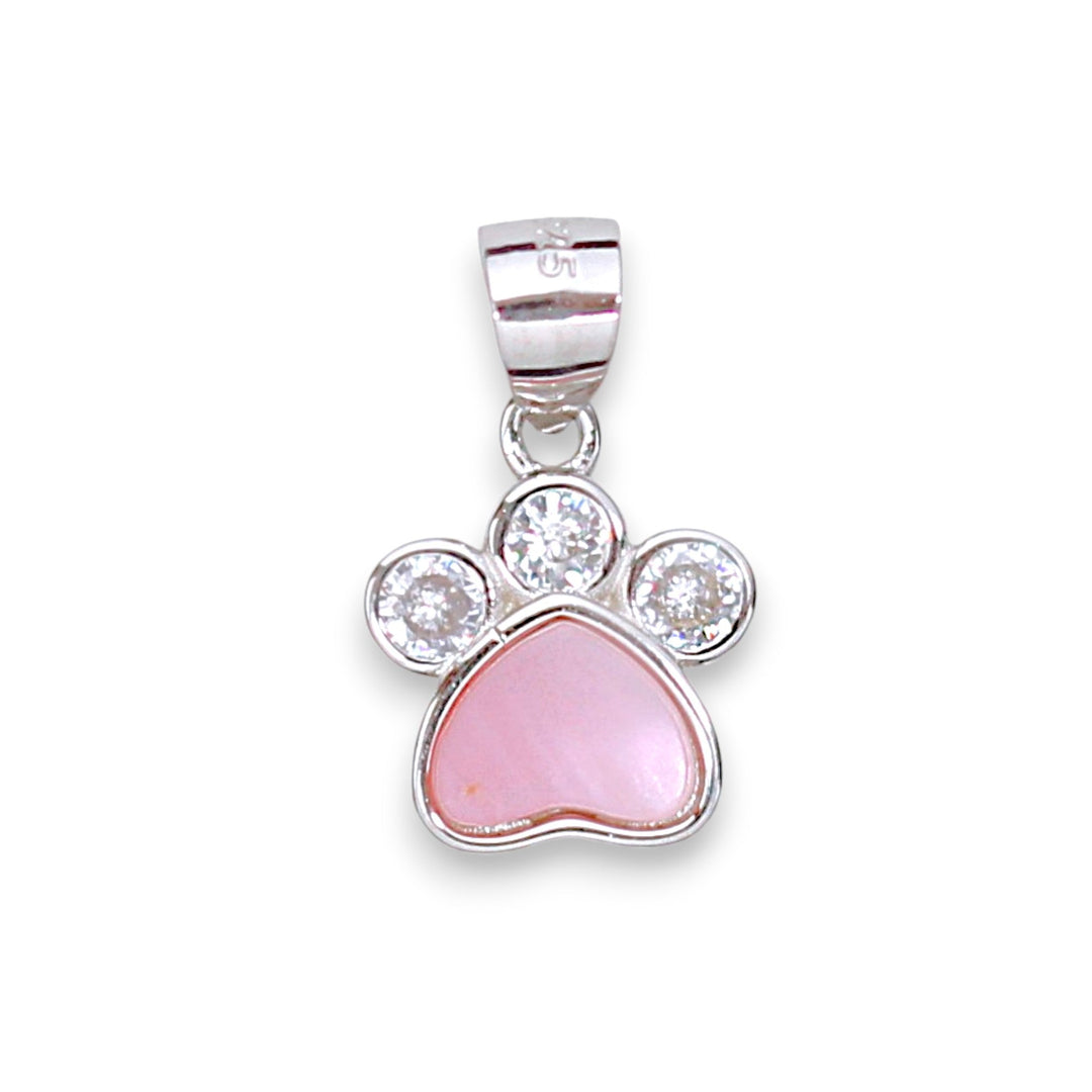 925 Sterling Silver Pink Mother of Pearl Paw Shaped CZ Pendant for Women - Taraash