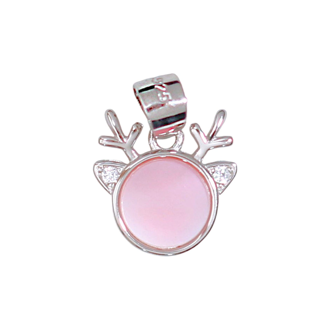 925 Sterling Silver Pink Mother of Pearl Round Deer Pendant with Chain - Taraash