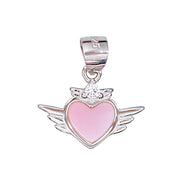 925 Sterling Silver Pink Mother of Pearl Wing Heart Pendant for Women - Taraash