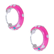 925 Sterling Silver Pink & White Enamel Flower Design Hoop Earring For Wome/ Girls - Taraash
