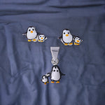 Load image into Gallery viewer, 925 Sterling Silver Playful Penguin Silver Stud Earrings and Pendant Set for Girls - Taraash
