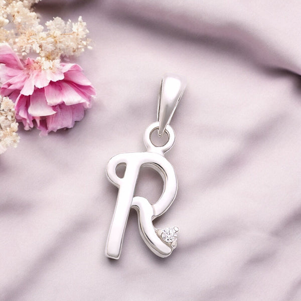 925 Sterling Silver "R" Letter Cz Pendant For Men And Women - Taraash