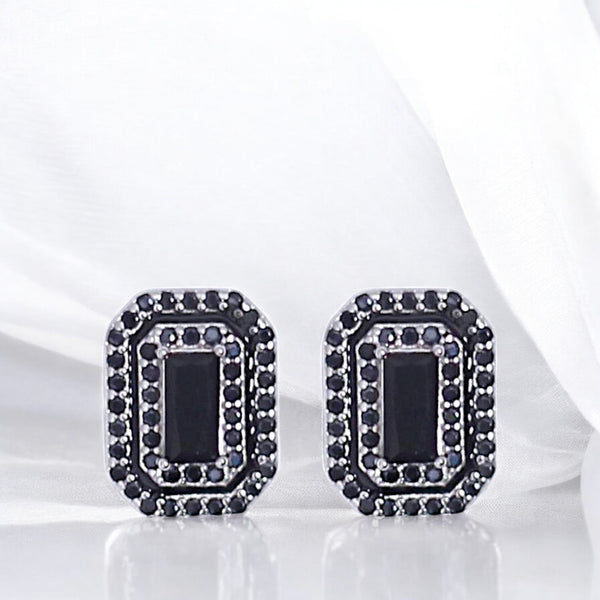 925 Sterling Silver Rectangular Enamel with CZ Stud Earrings for Women - Taraash