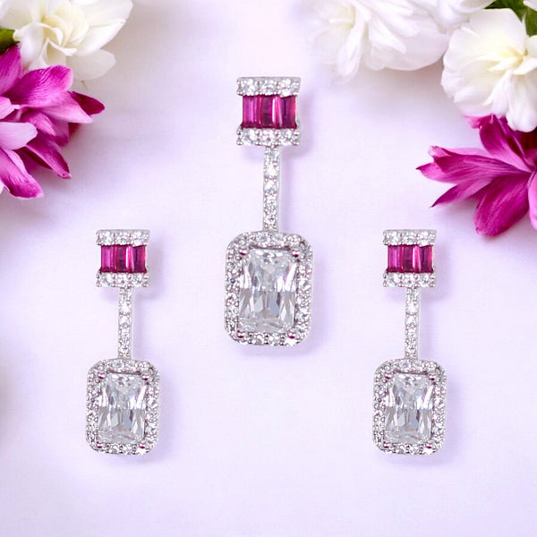 925 Sterling Silver Rectangular Shape Baguette Stone & CZ Jewellery Set for Women - Taraash