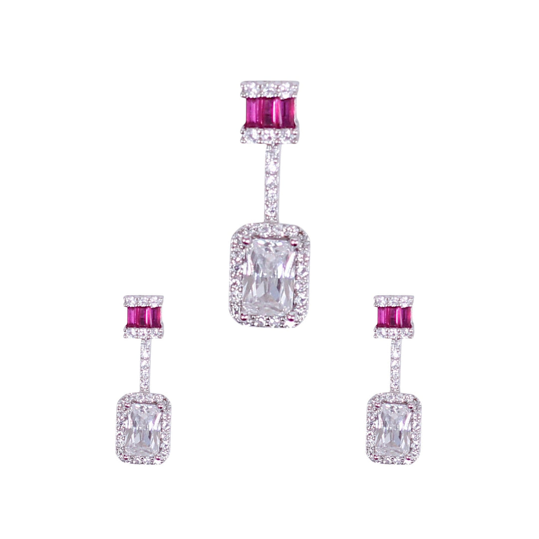 925 Sterling Silver Rectangular Shape Baguette Stone & CZ Jewellery Set for Women - Taraash