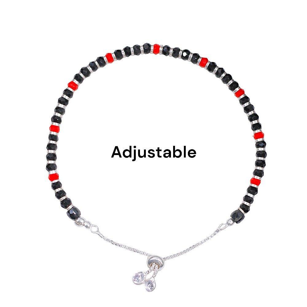 925 Sterling Silver Red Black Beaded Adjustable Anklet for Girls - Taraash