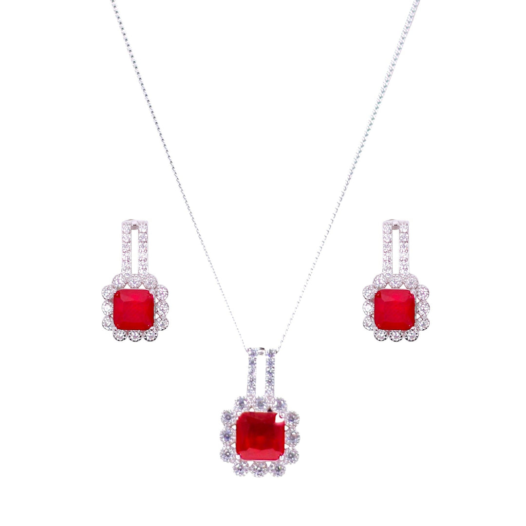 925 Sterling Silver Red CZ Jewellery Set for Women - Taraash