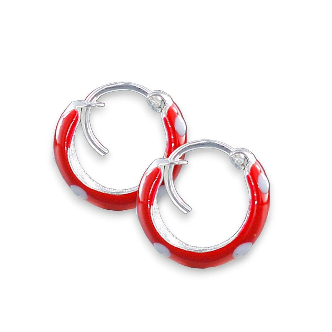 925 Sterling Silver Red Enamel Hoop Earrings For Girls - Taraash