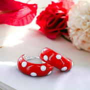 925 Sterling Silver Red Enamel Hoop Earrings For Girls - Taraash