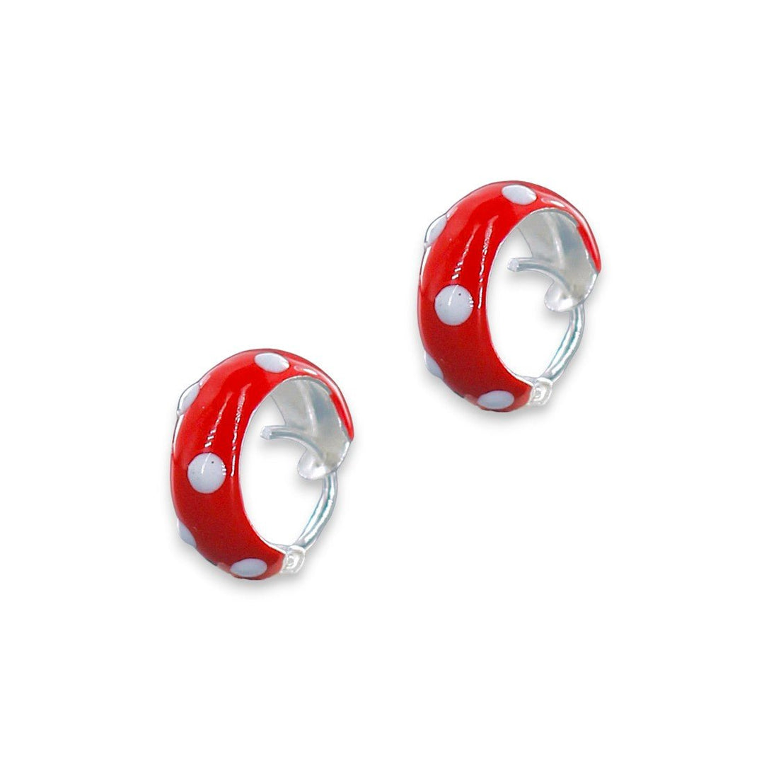 925 Sterling Silver Red Enamel Hoop Earrings For Girls - Taraash