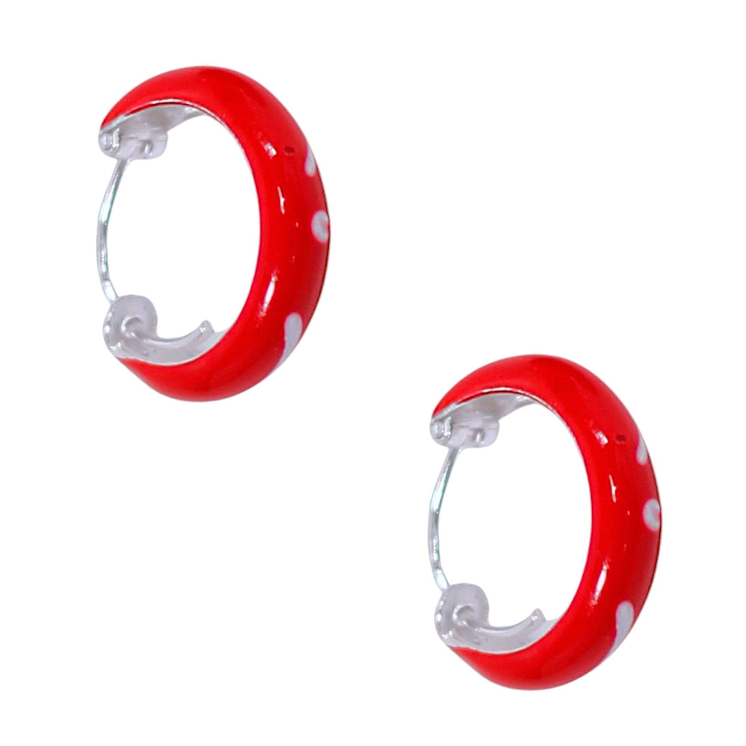 925 Sterling Silver Red Enamel White Design Hoop Earring For Wome/ Girls - Taraash