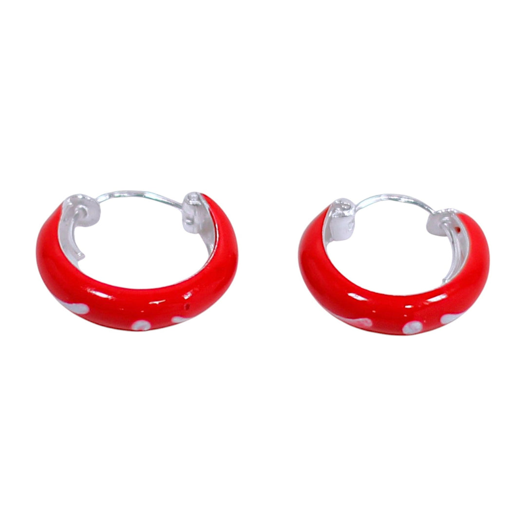 925 Sterling Silver Red Enamel White Design Hoop Earring For Wome/ Girls - Taraash