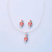 925 Sterling Silver Red Enchanted Character Enamel Chain Pendant with Earrings Set for Girls - Taraash
