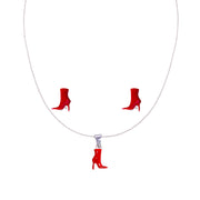 925 Sterling Silver Red Stilettos Enamel Chain Pendant Set With Earrings for Girls - Taraash