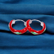 925 Sterling Silver Red & White Enamel Leaf Design Hoop Earring For Wome/ Girls - Taraash