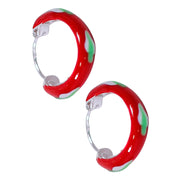 925 Sterling Silver Red & White Enamel Leaf Design Hoop Earring For Wome/ Girls - Taraash