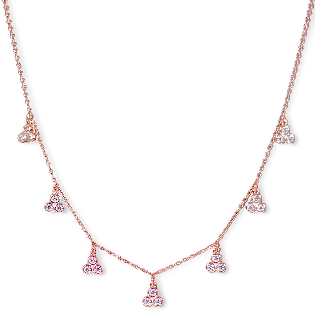 925 Sterling Silver Rose Gold CZ Charm Necklace for Women - Taraash