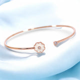 925 Sterling Silver Rose Gold CZ Flower Enamel Design Bangle For Girls/Women - Taraash