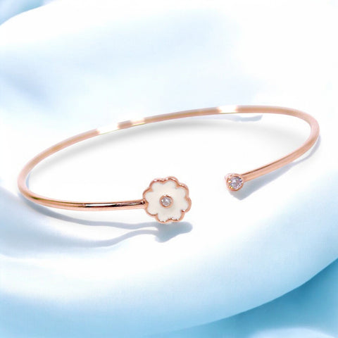 925 Sterling Silver Rose Gold CZ Flower Enamel Design Bangle For Girls/Women - Taraash
