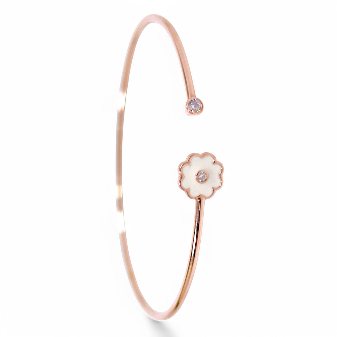 925 Sterling Silver Rose Gold CZ Flower Enamel Design Bangle For Girls/Women - Taraash