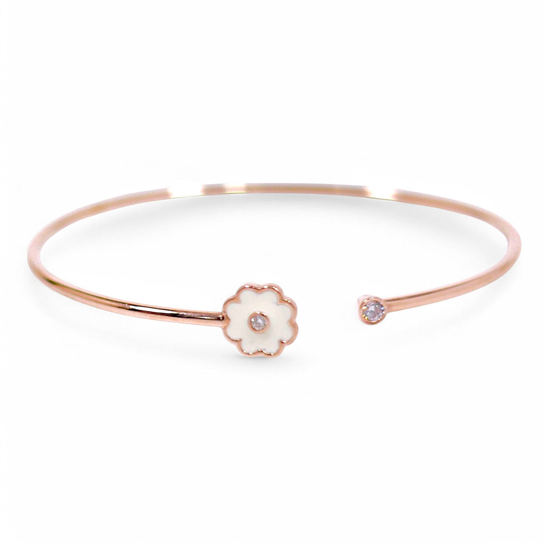 925 Sterling Silver Rose Gold CZ Flower Enamel Design Bangle For Girls/Women - Taraash