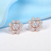 925 Sterling Silver Rose Gold CZ Round Shape Stud Earrings for Women - Taraash
