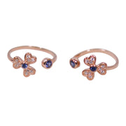 925 Sterling Silver Rose gold Floral With Blue CZ Toe Ring for Women - Taraash