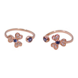 925 Sterling Silver Rose gold Floral With Blue CZ Toe Ring for Women - Taraash