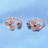 925 Sterling Silver Rose gold Floral With Blue CZ Toe Ring for Women - Taraash