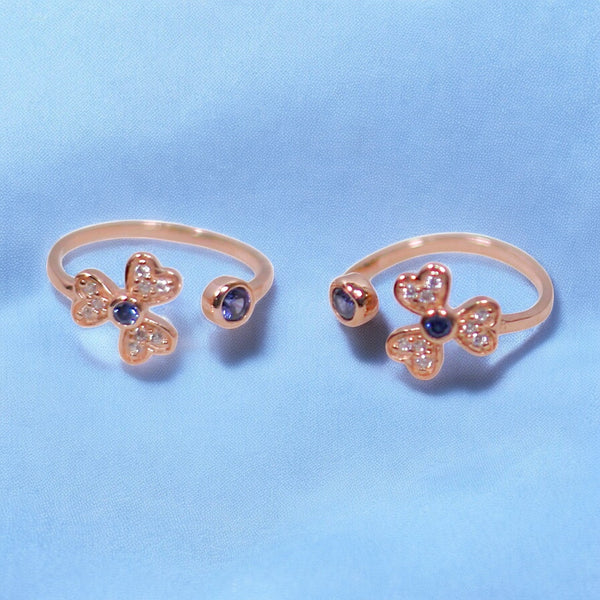 925 Sterling Silver Rose gold Floral With Blue CZ Toe Ring for Women - Taraash