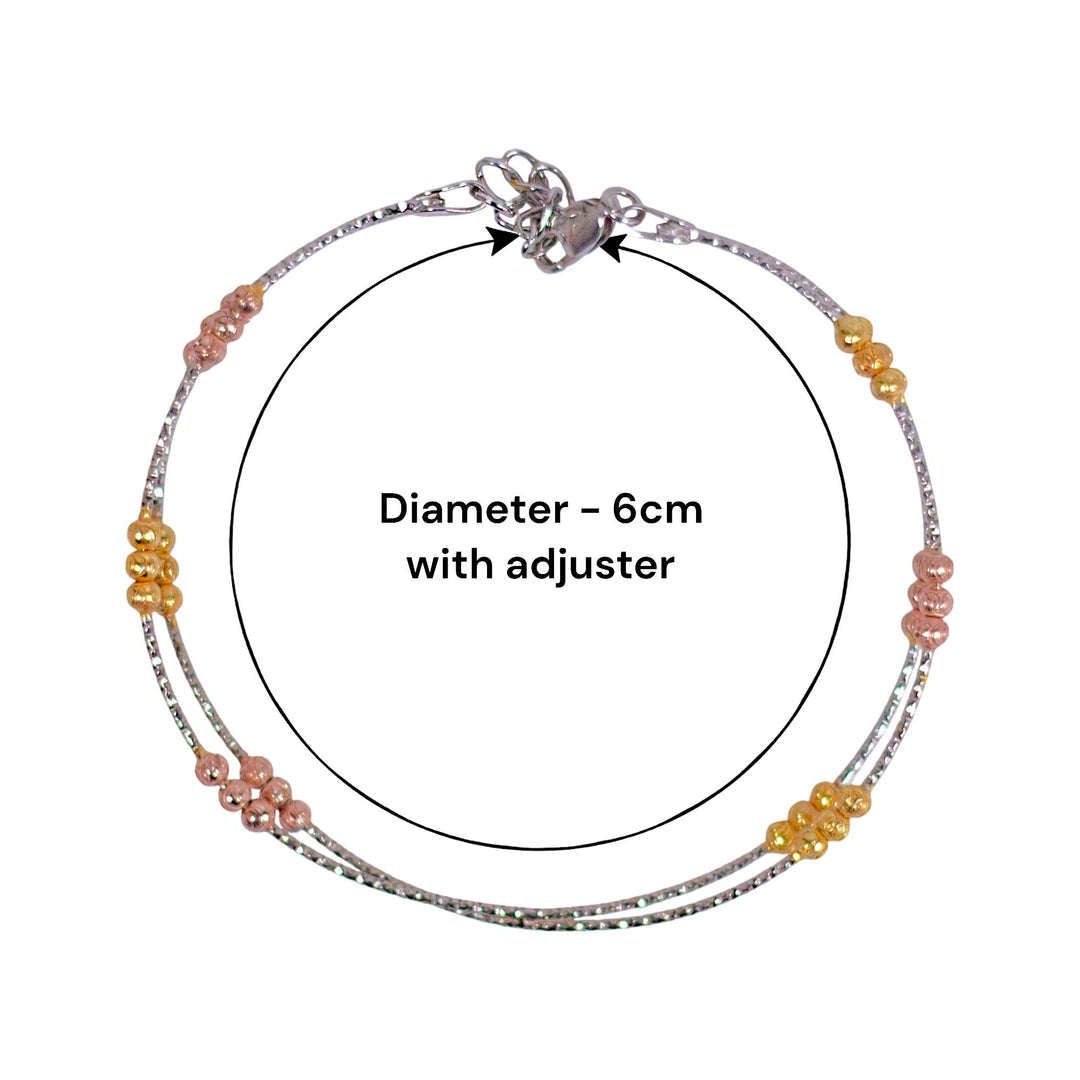 925 Sterling Silver Rose Gold & Gold Beads Stylish Bangle For Women - Taraash