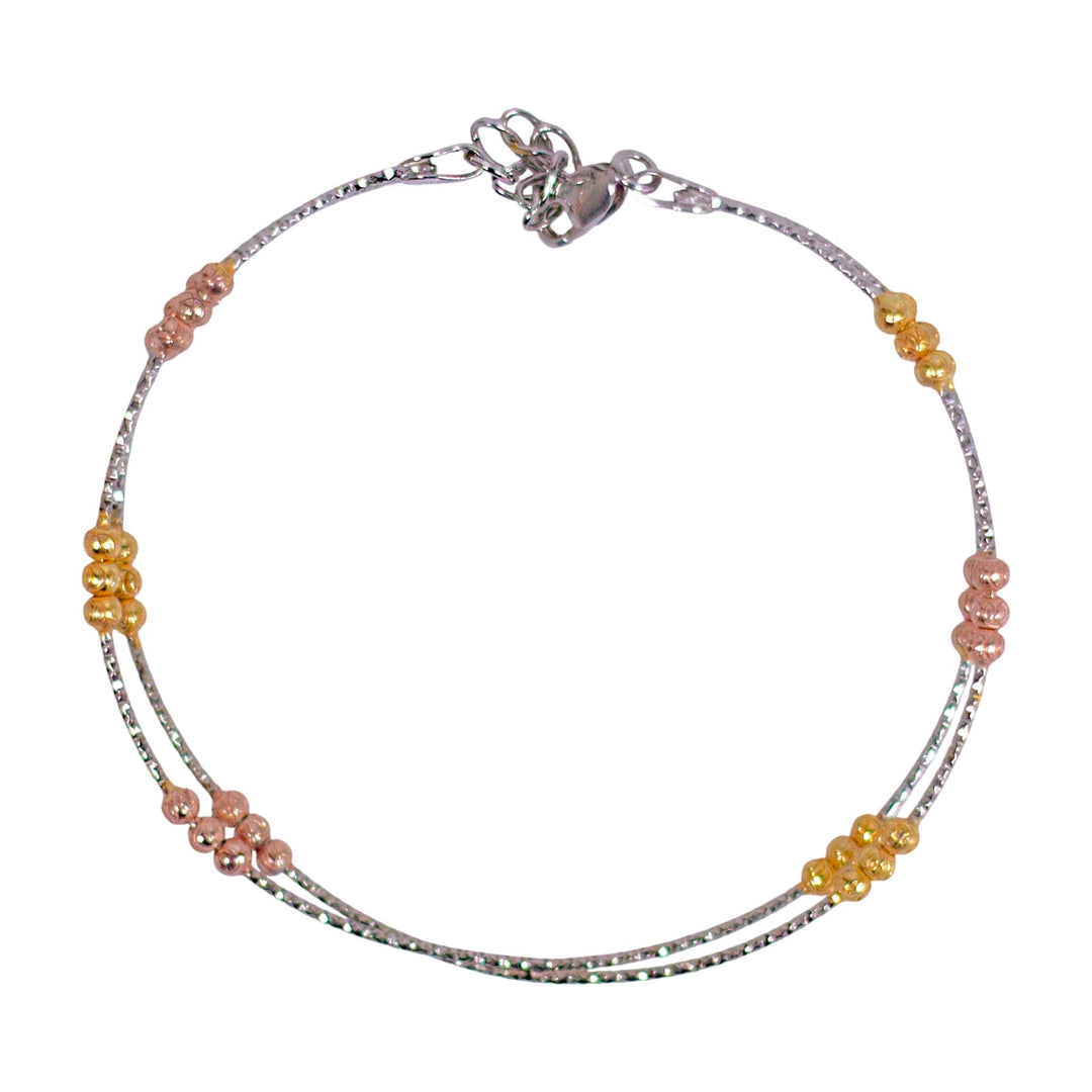 925 Sterling Silver Rose Gold & Gold Beads Stylish Bangle For Women - Taraash