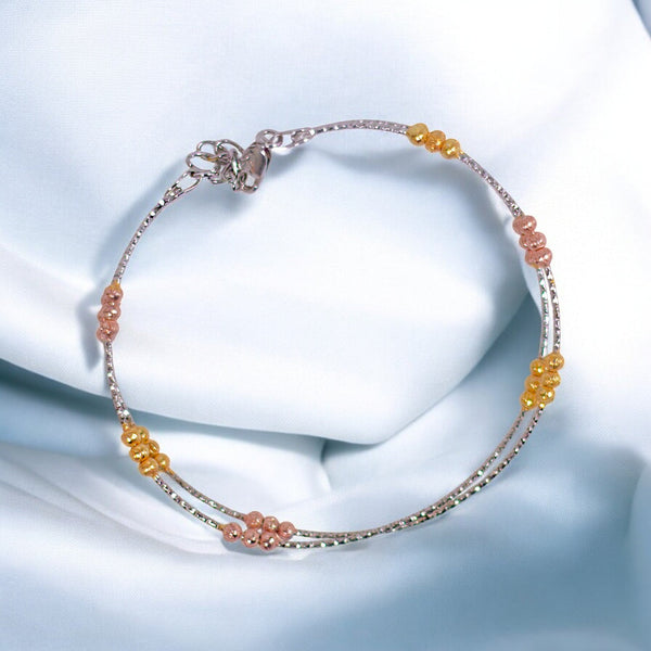 925 Sterling Silver Rose Gold & Gold Beads Stylish Bangle For Women - Taraash