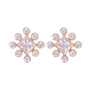 925 Sterling Silver Rose Gold Plated Cz Square Shape Stud Earrings for Women - Taraash