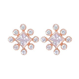925 Sterling Silver Rose Gold Plated Cz Square Shape Stud Earrings for Women - Taraash