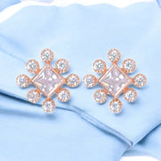 925 Sterling Silver Rose Gold Plated Cz Square Shape Stud Earrings for Women - Taraash
