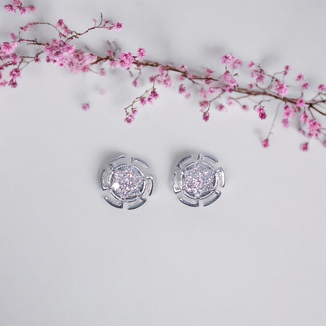 925 Sterling Silver Round Shaped CZ Stud Earrings for Women / Girls - Taraash