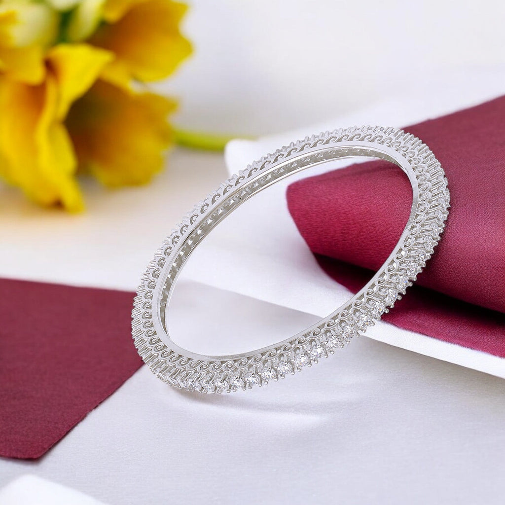 925 Sterling Silver Single Solitaire CZ Bangle For Women
