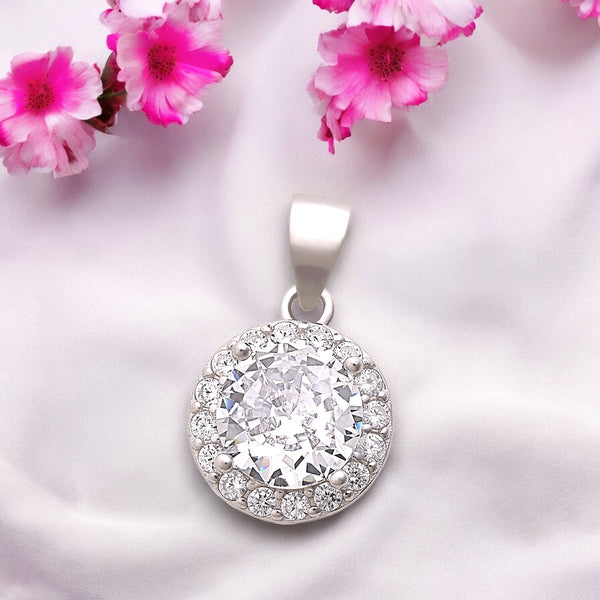 925 Sterling Silver Sparkling Cz Round Pendant for Women - Taraash