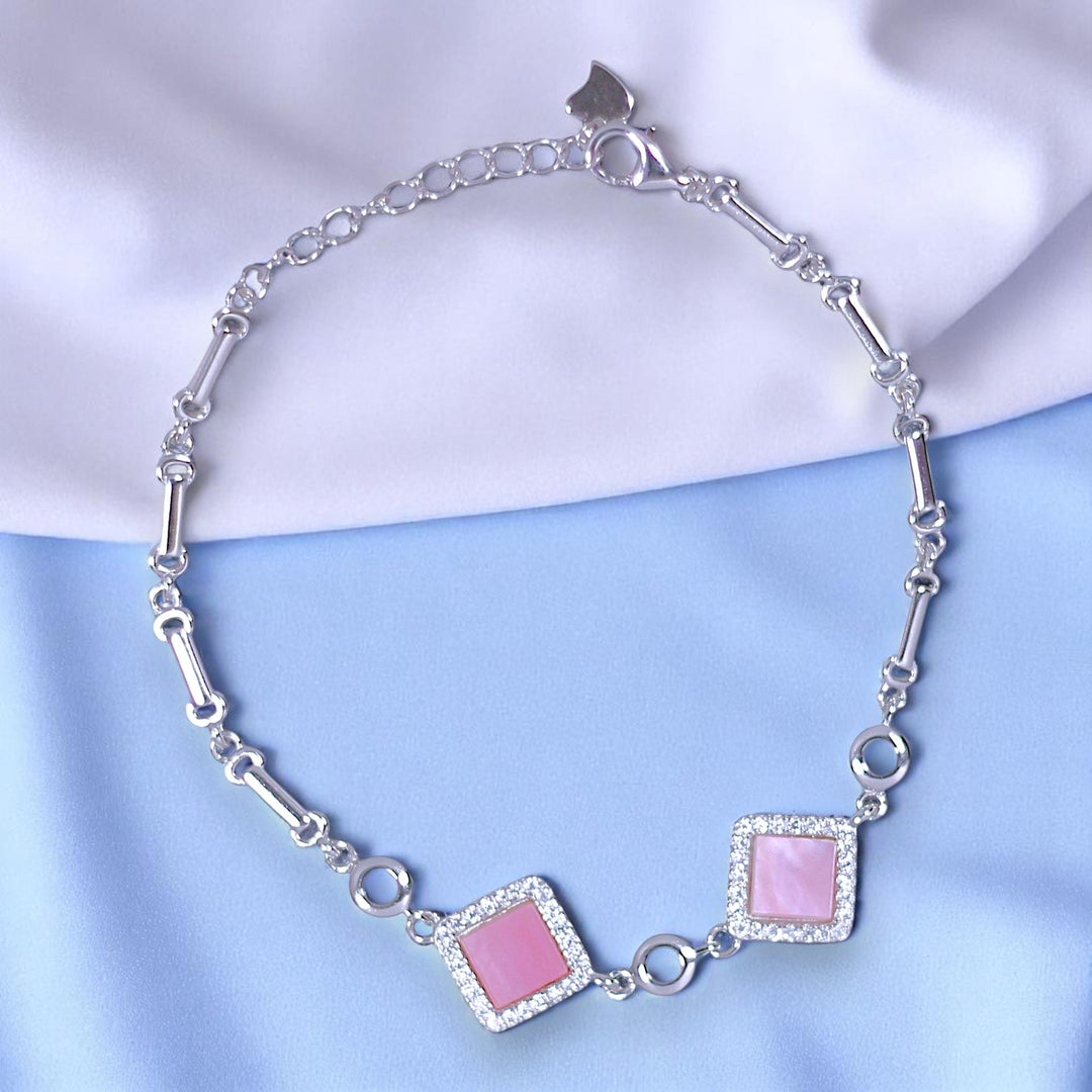 925 Sterling Silver Square Mother of Pearl With CZ Bracelet For Women - Taraash