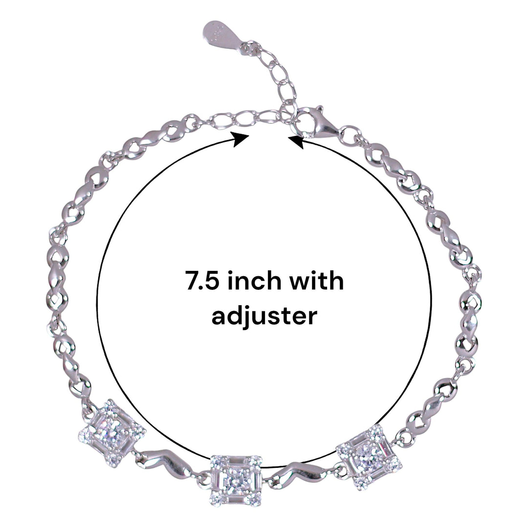 925 Sterling Silver Square - Shaped CZ Bracelet for Women - Taraash
