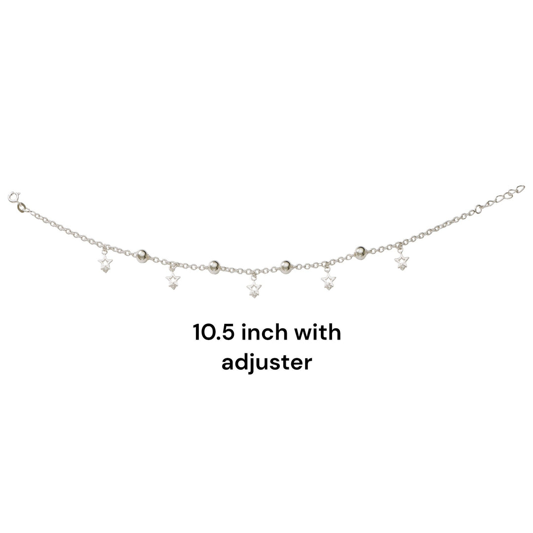 925 Sterling Silver Star Charm Beaded Anklet Gift for Women - Taraash