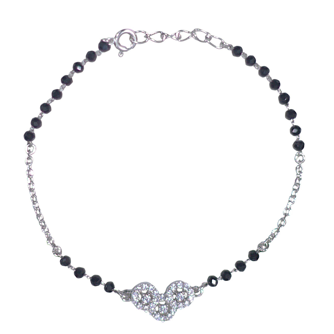 925 Sterling Silver stylish three - stone pendant Mangalsutra Bracelet Black Beads for Woman - Taraash
