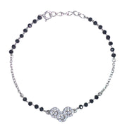 925 Sterling Silver stylish three - stone pendant Mangalsutra Bracelet Black Beads for Woman - Taraash