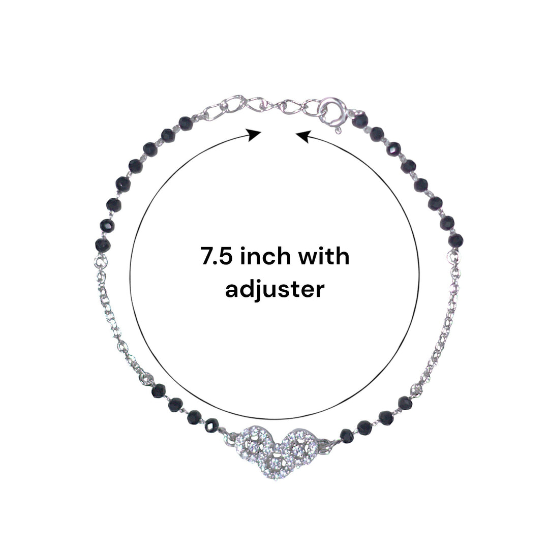 925 Sterling Silver stylish three - stone pendant Mangalsutra Bracelet Black Beads for Woman - Taraash