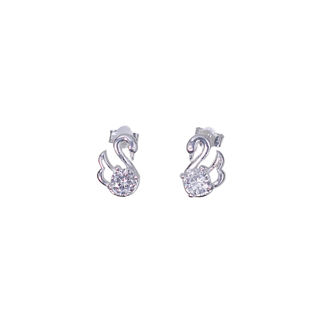 925 Sterling Silver Swan Design CZ Stud Earrings for Women - Taraash